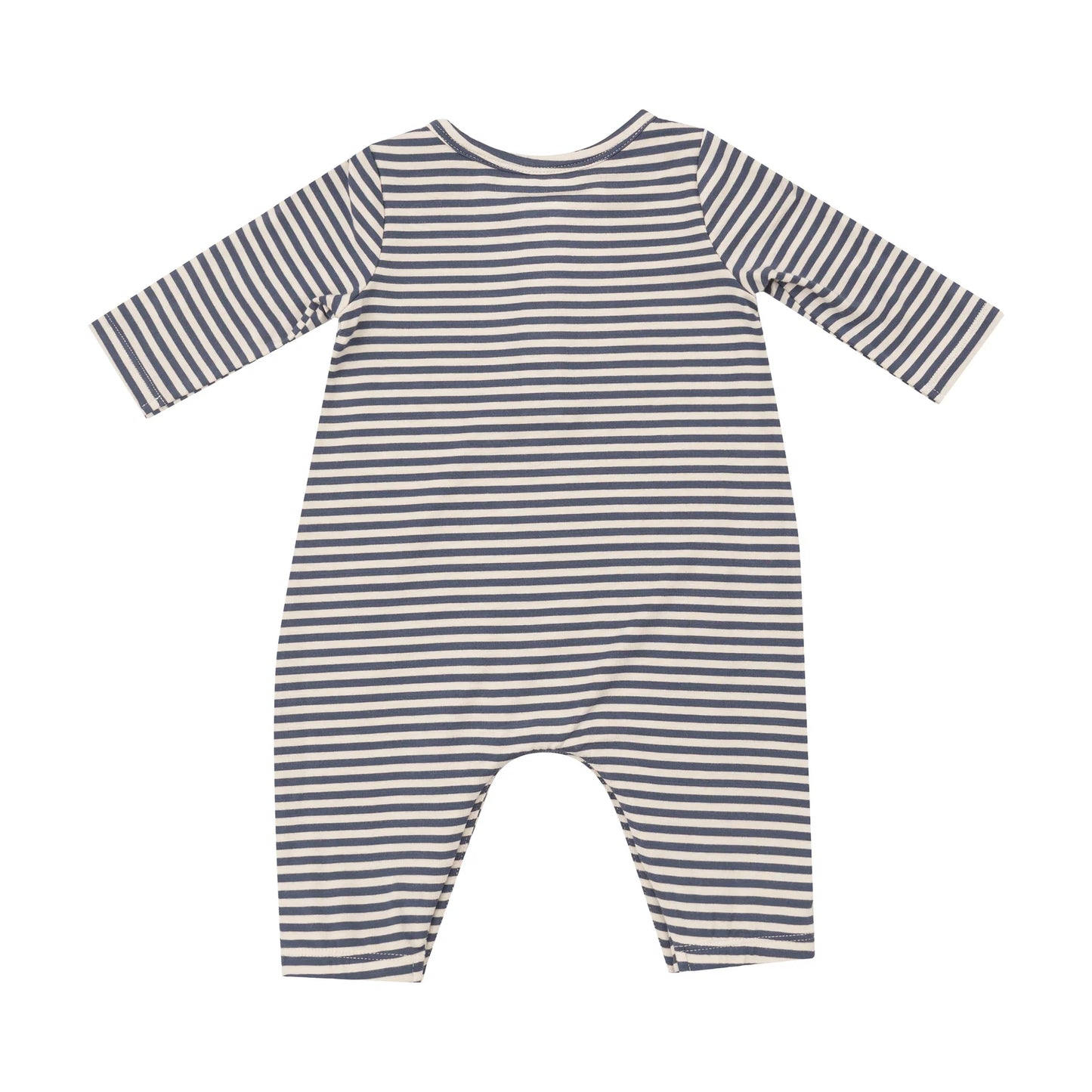 Navy Oat Stripe Henley Romper