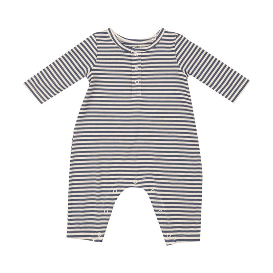 Navy Oat Stripe Henley Romper