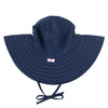 Navy blue sun hat with a bow on a white background