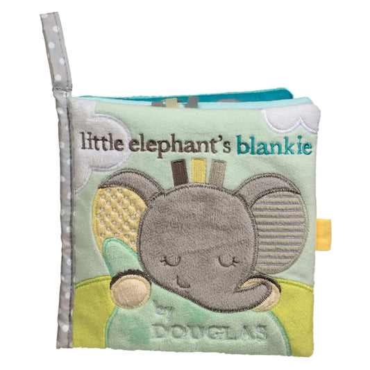 Children's soft book with an elephant design on a white background