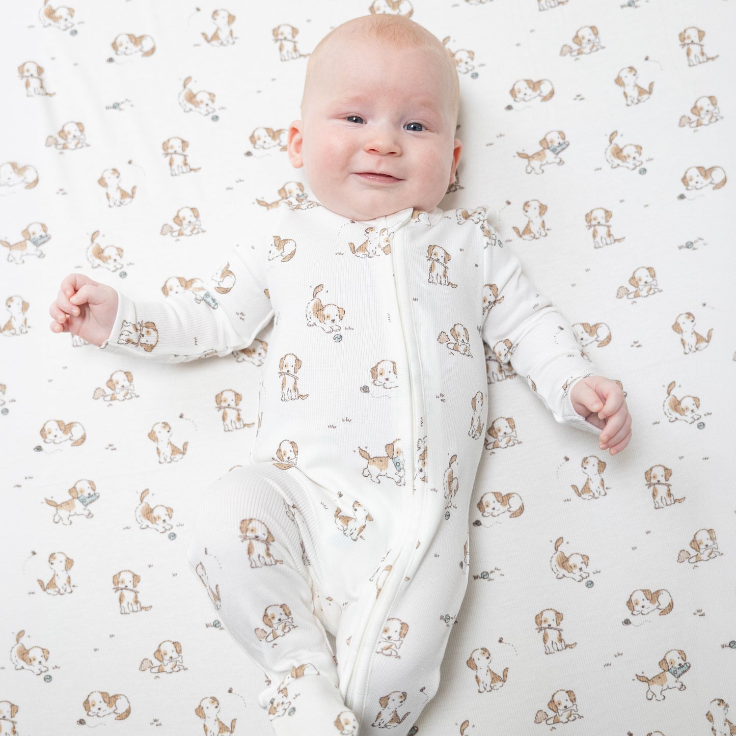 Explorer Puppy Blue Zip Footie by Angel Dear, lifestyle view