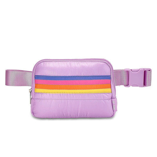 Purple Retro Stripe Puffer Belt Bag