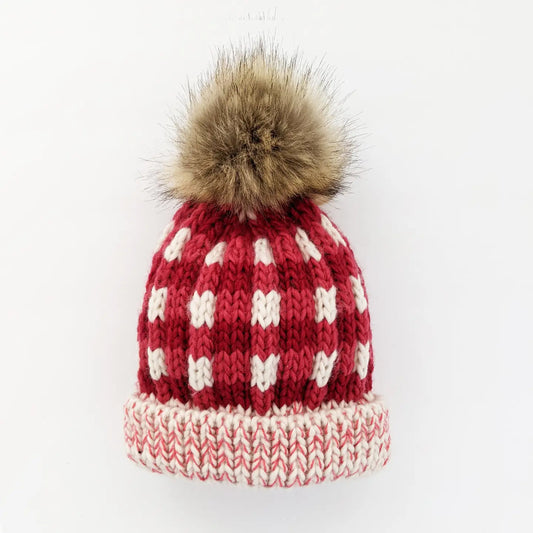 Holiday Buffalo Check Pom Hat