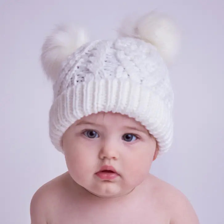 White Fluffer Double Pom Hat
