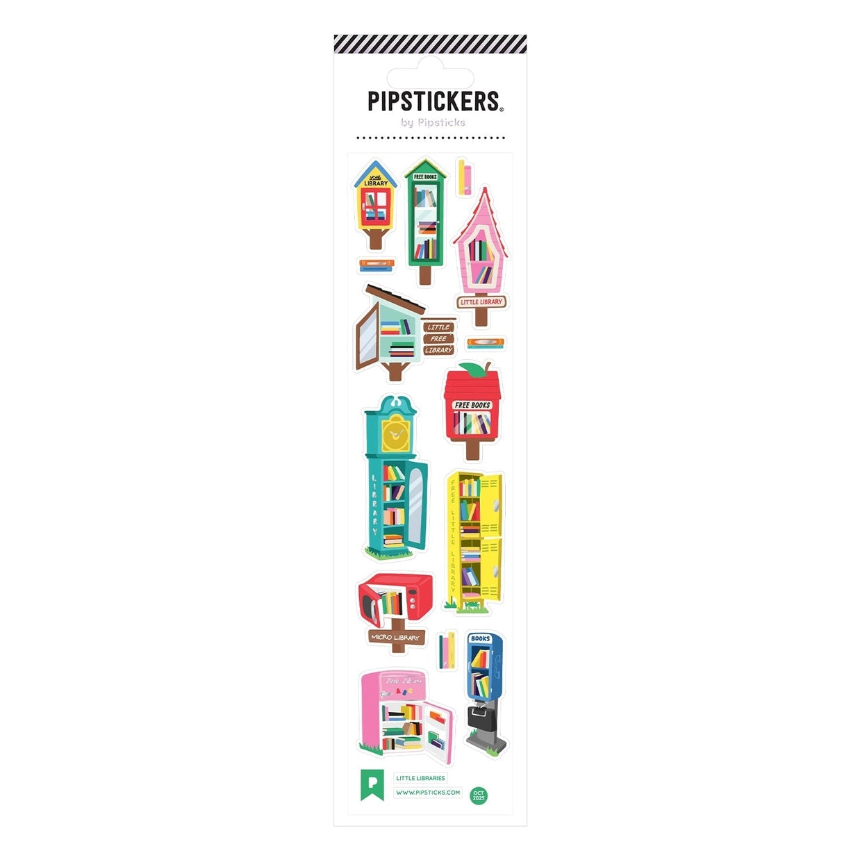 PipStickers packaging with colorful bookshelf illustrations on a white background