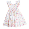 Children's dress with colorful floral pattern on a white background
