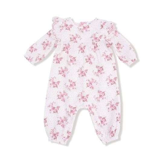 Floral-patterned baby onesie on a white background