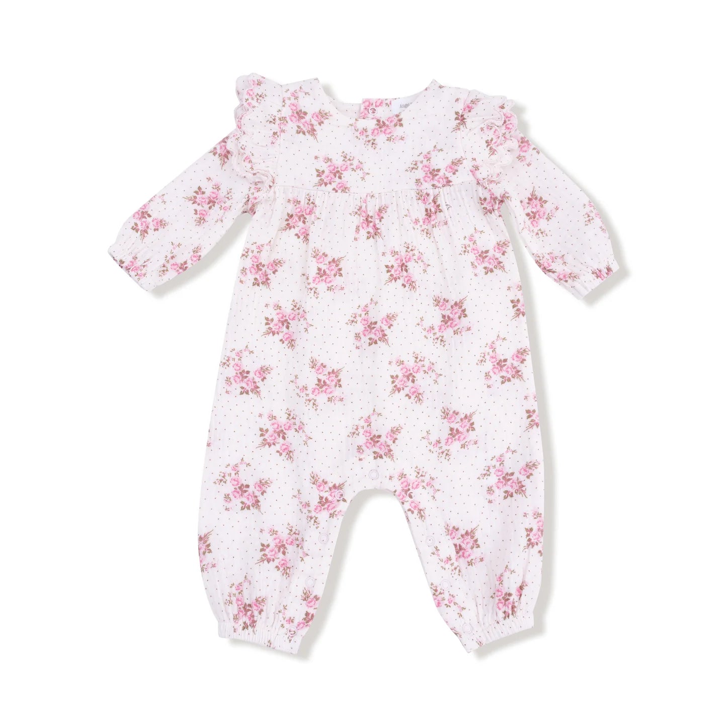 Floral-patterned baby onesie on a white background