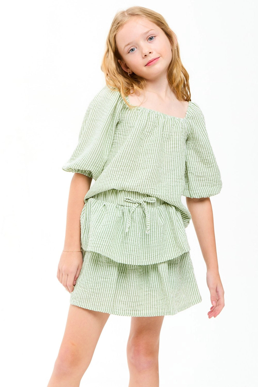 Green Striped Ruffle Skort