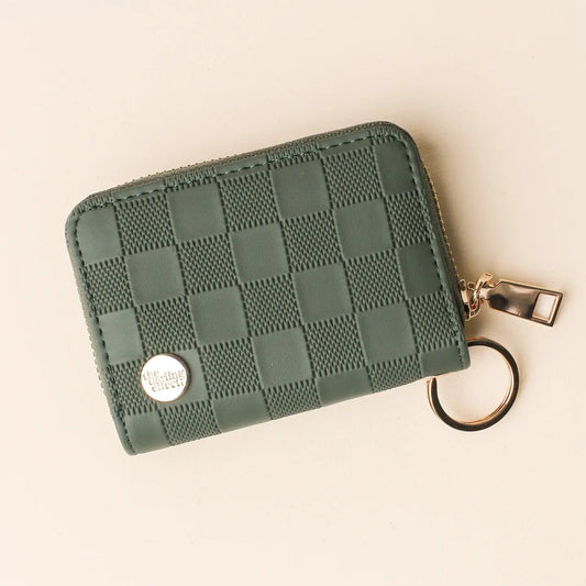 Dark Green Check Zip Around Wallet