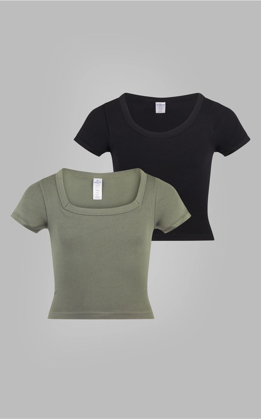 Black Seemless Ribbed Tee
