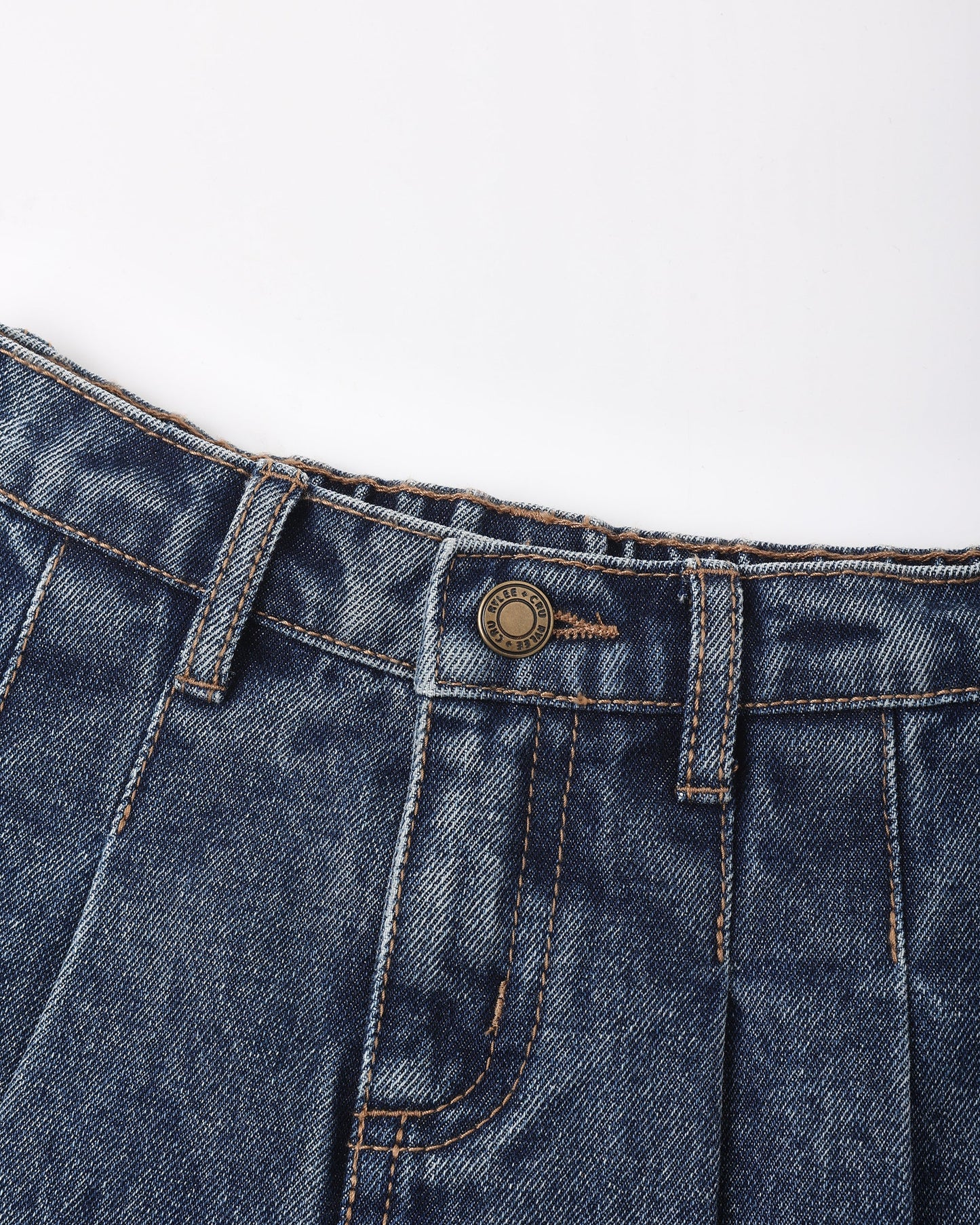 Indigo Pleated Denim Skirt