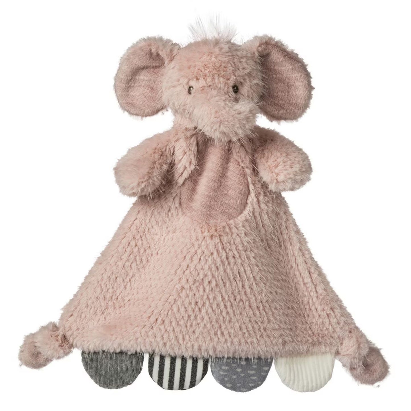 Soft elephant lovey with sensory textures
