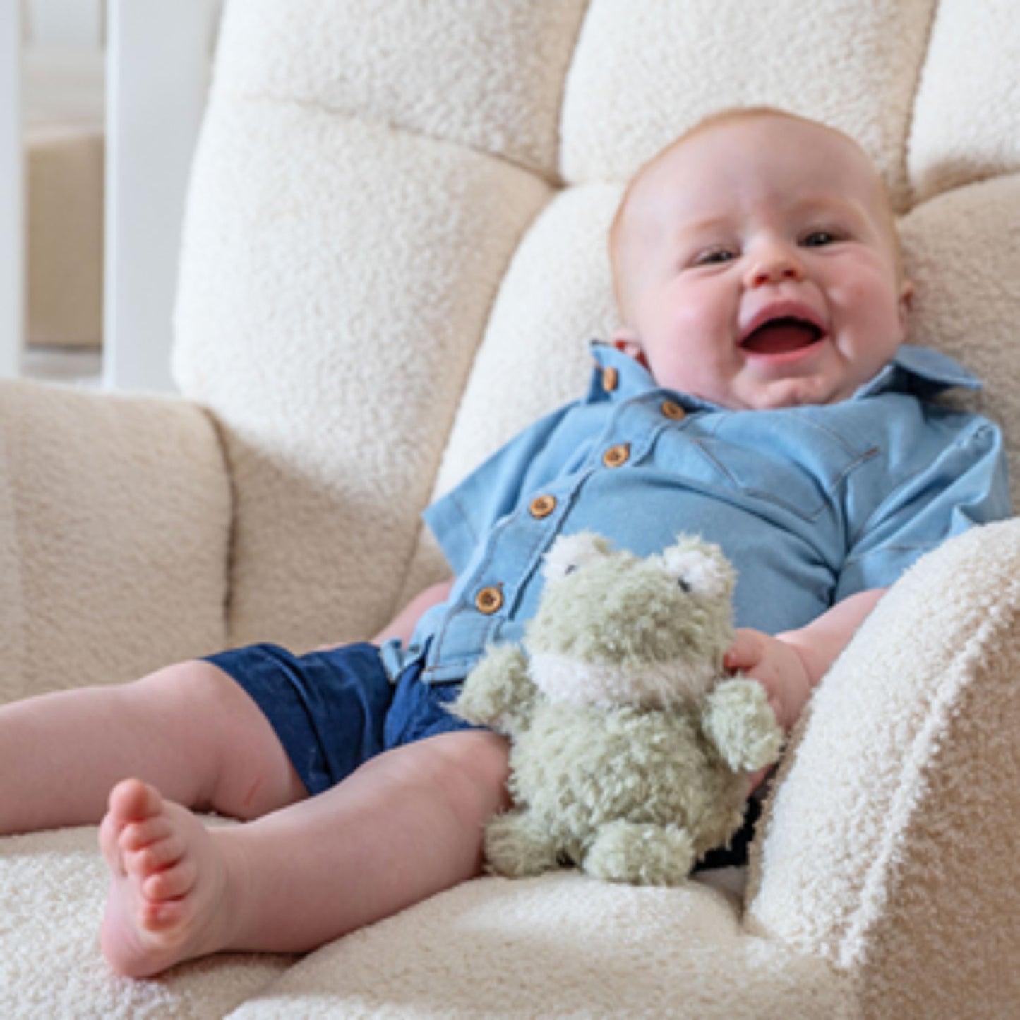 Soft recycled character rattles for mindful baby play