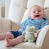 Soft recycled character rattles for mindful baby play