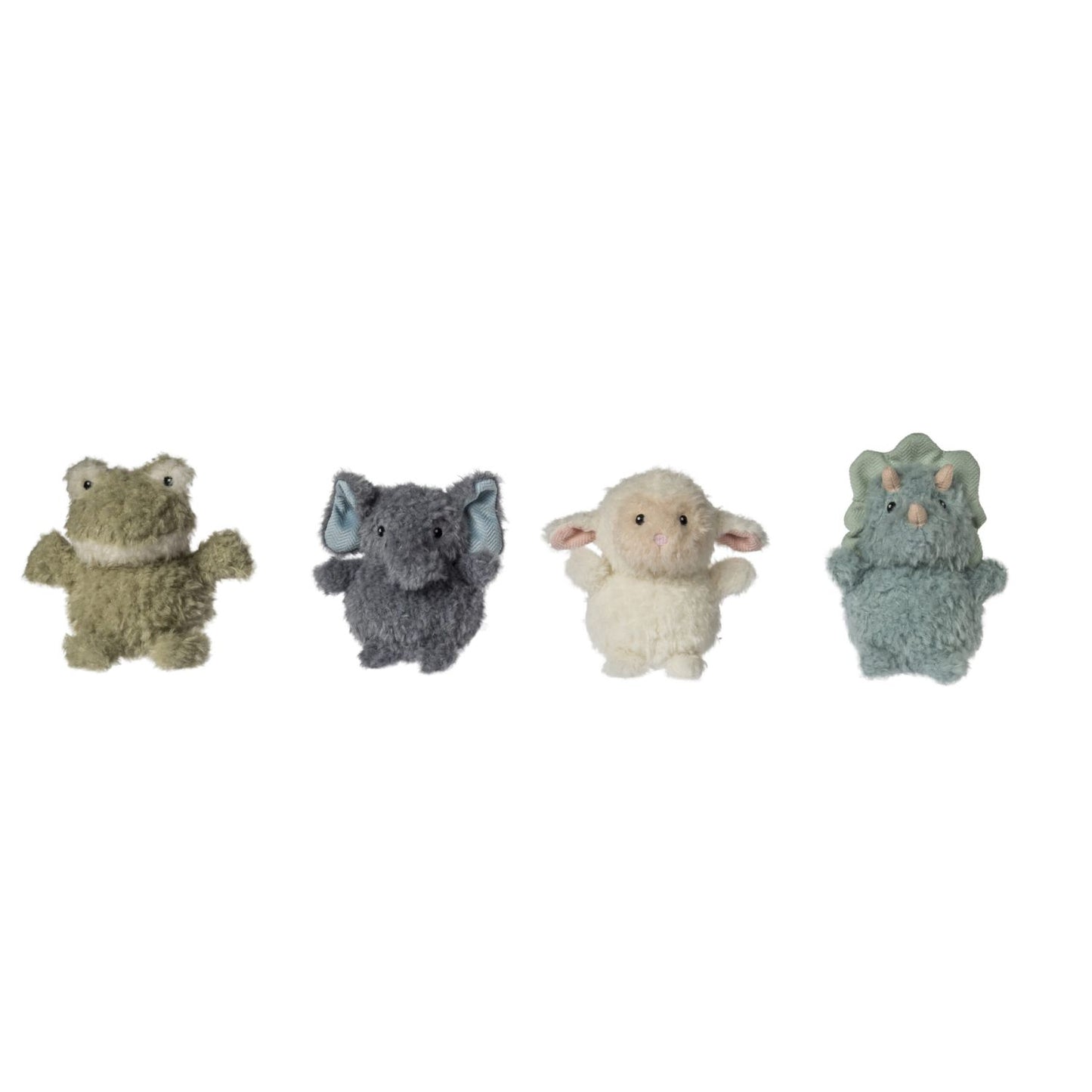 Soft recycled character rattles for mindful baby play