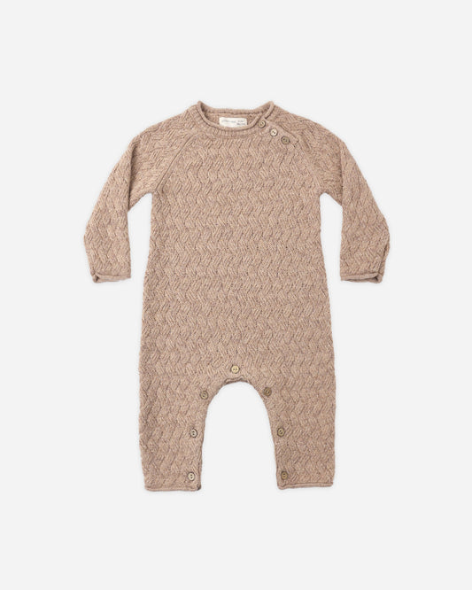 Almond Cozy Knit Romper - flat lay