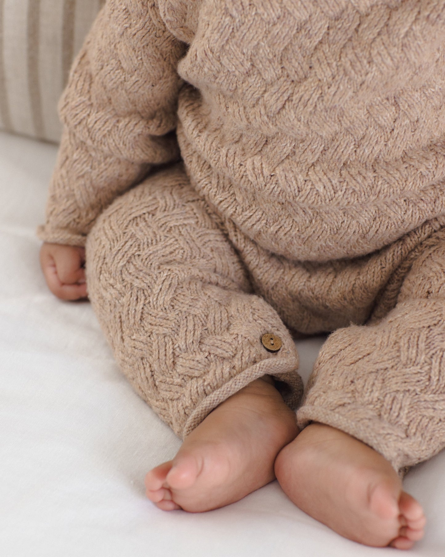 Almond Cozy Knit Romper - lifestyle shot