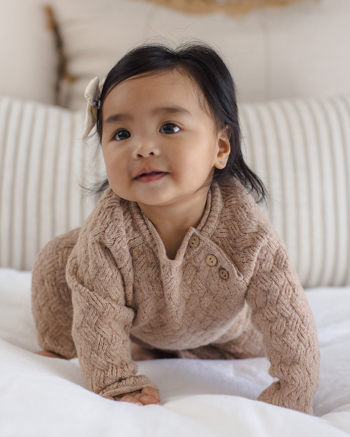 Almond Cozy Knit Romper - lifestyle shot
