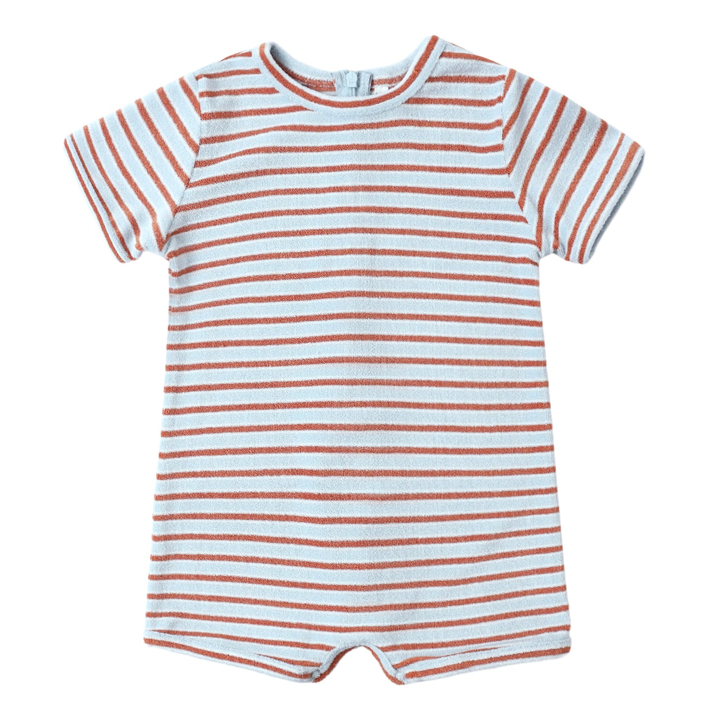 Striped red and blue baby romper with short sleeves 