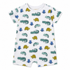 Alligators, frogs, and turtles on a white snap romper. 