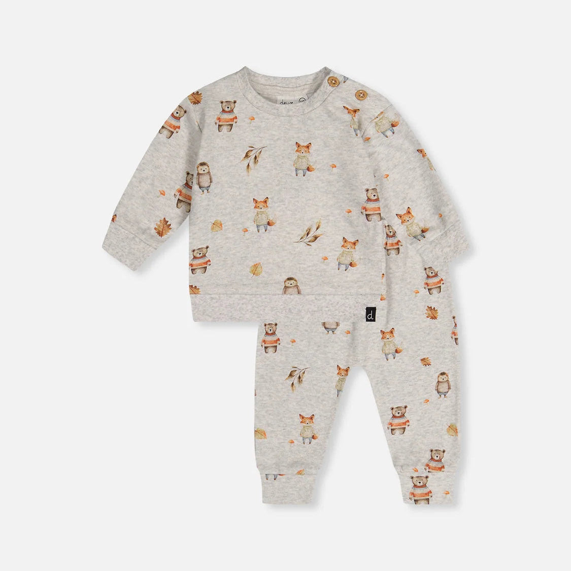 Children's pajama set with animal pattern on a white background