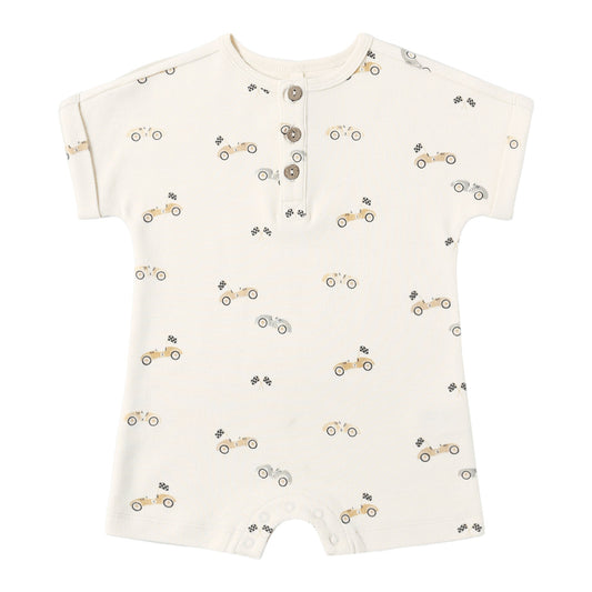 Baby short sleeve romper with car pattern 