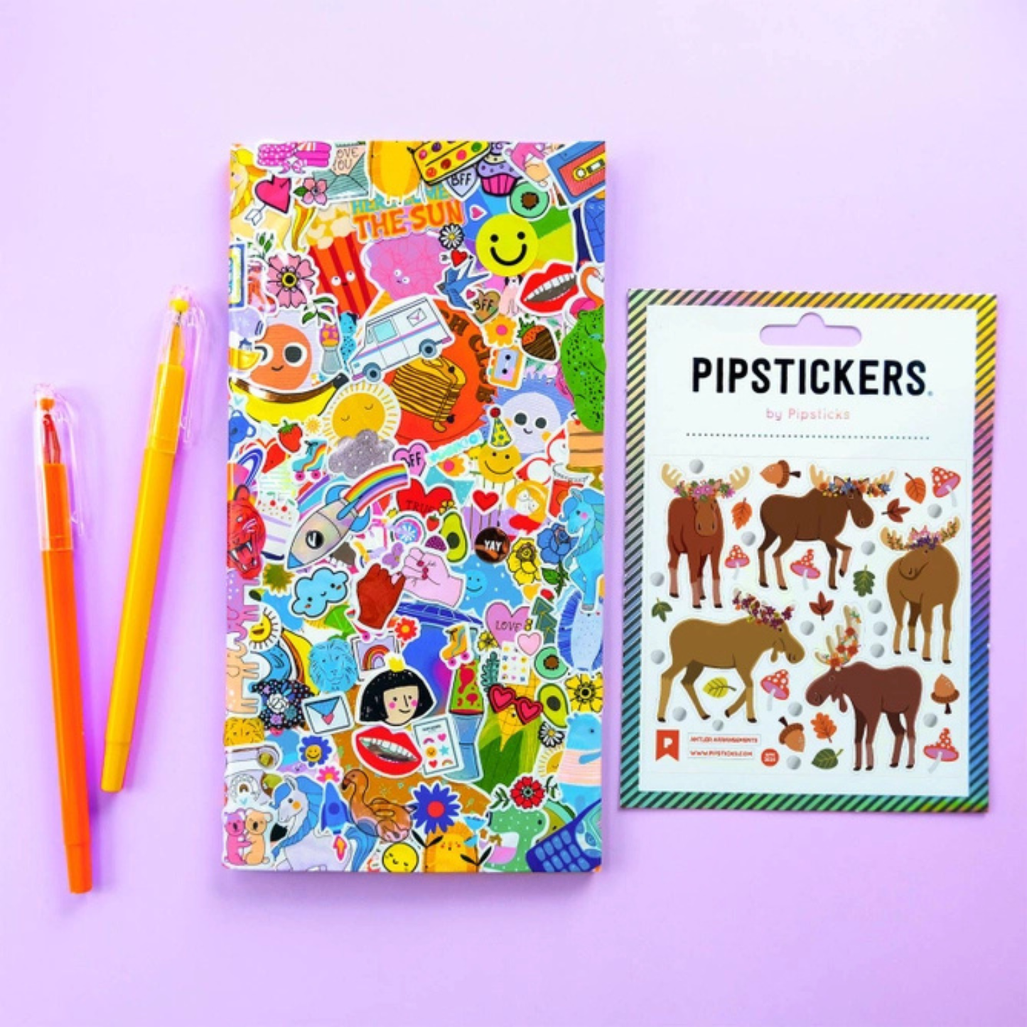 Whimsical moose stickers with floral crowns and foil accents