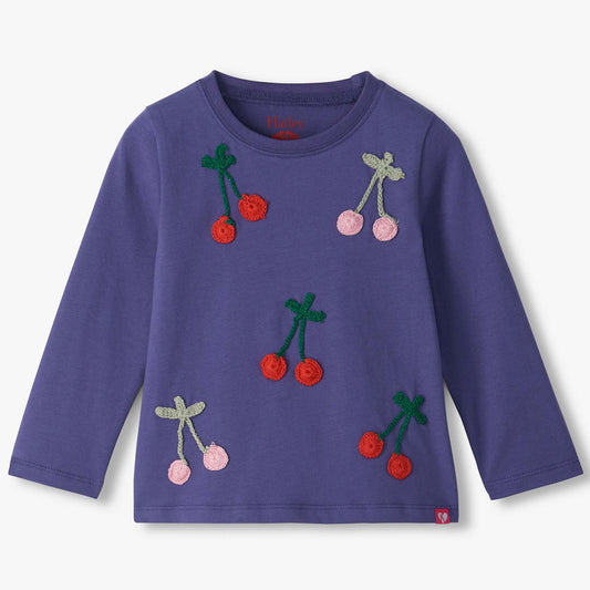 Girls skipper blue cherries print gathered back tee by Hatley