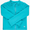 aqua colored rash guard with front zipper