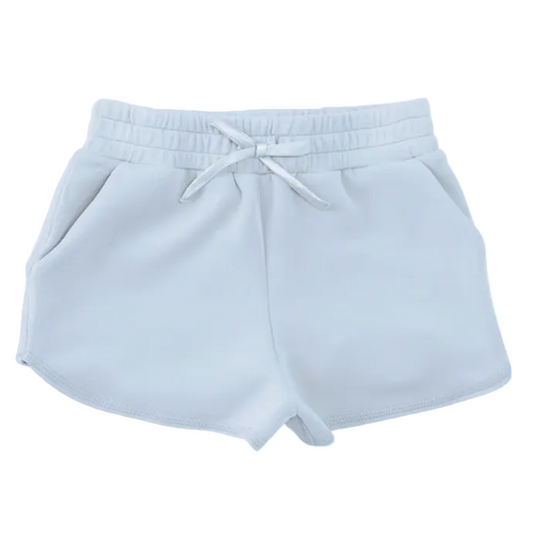 Light blue shorts with a drawstring 