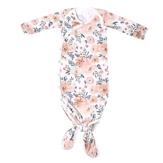 Floral baby knotted gown with peach flowers on white