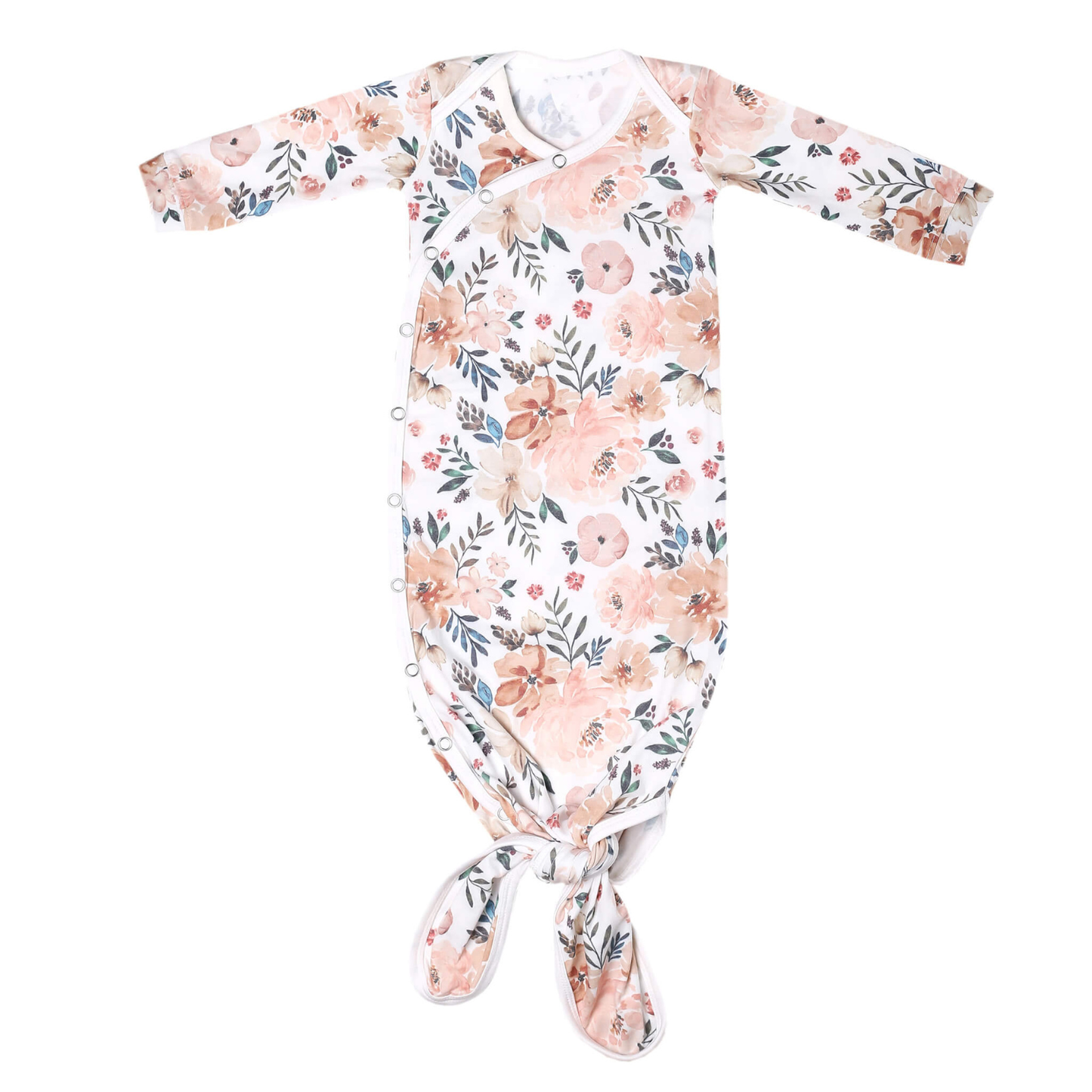 Floral baby knotted gown with peach flowers on white