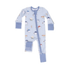 Baby romper with blue baseball motif pattern