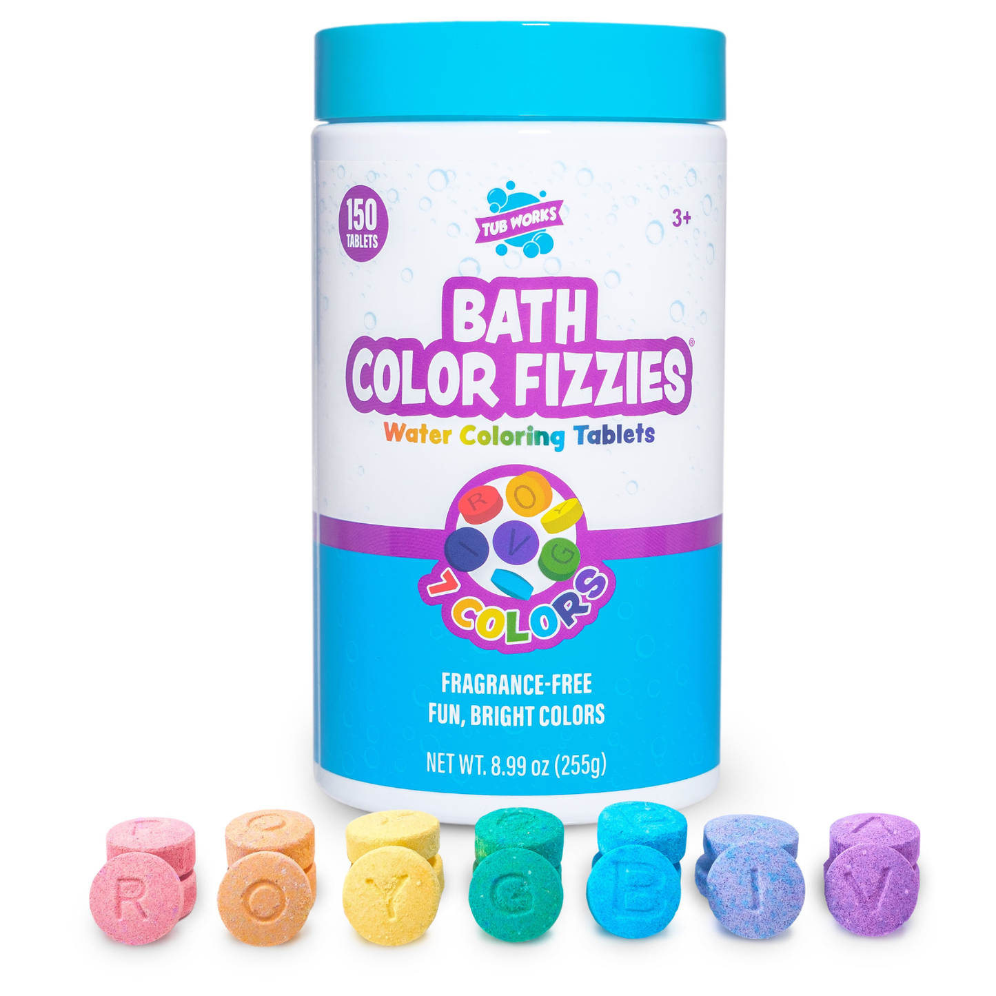 Colorful fizzy bath tablets for creative kids' play