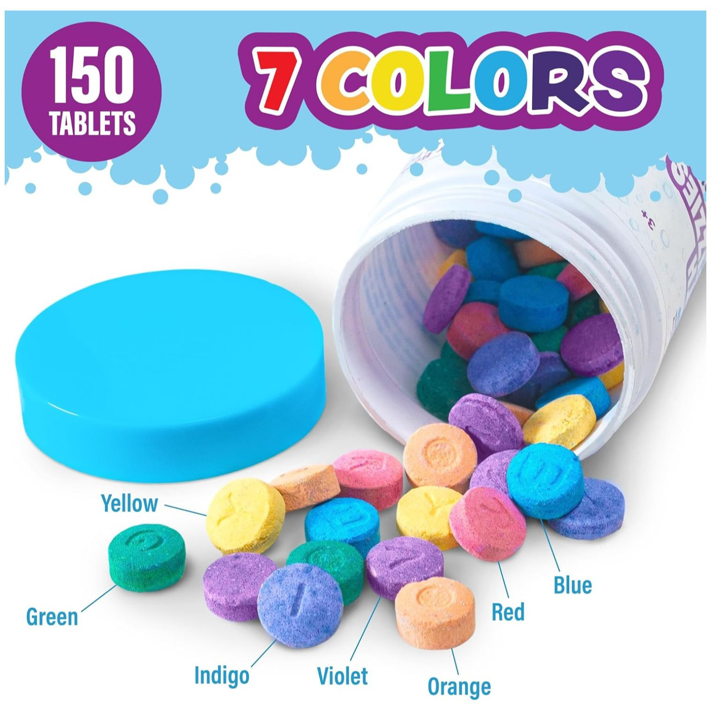 Colorful fizzy bath tablets for creative kids' play