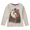 long sleeve t-shirt with graphic image of a bear wearing a knit hat