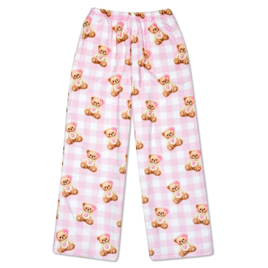 Cozy plush pants with a playful bear print