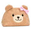 Soft sherpa cosmetic bag with teddy bear charm