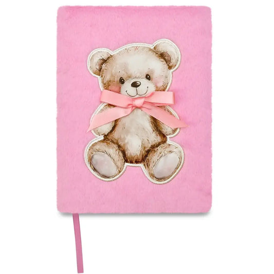 Furry journal with bow and colorful lined pages
