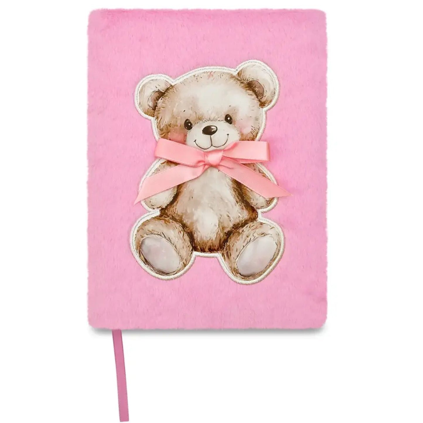 Furry journal with bow and colorful lined pages