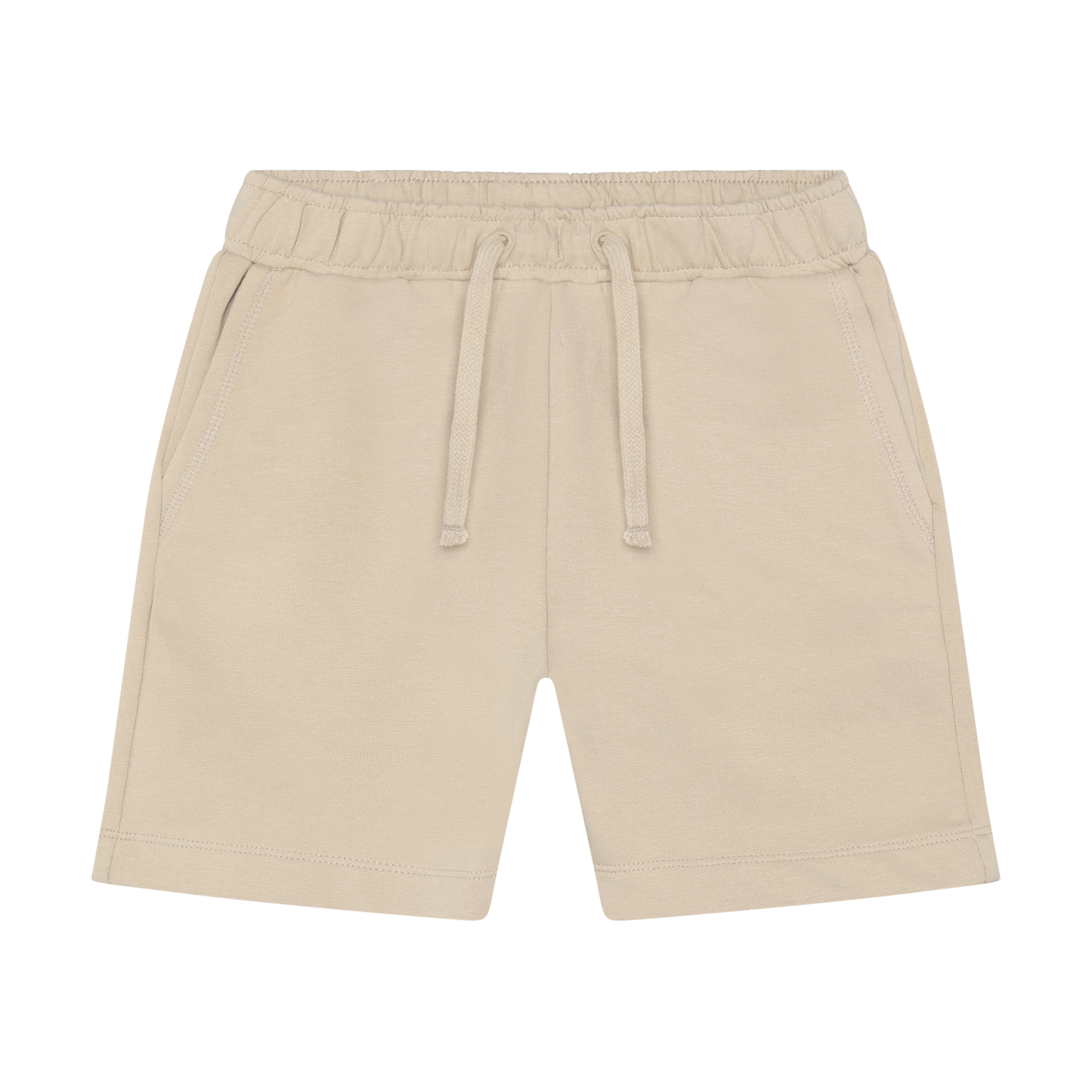 Beige shorts with drawstring on a white background