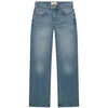 Blue jeans on a light gray background