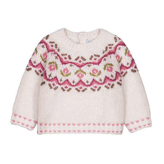 Knitted sweater with floral pattern on a white background