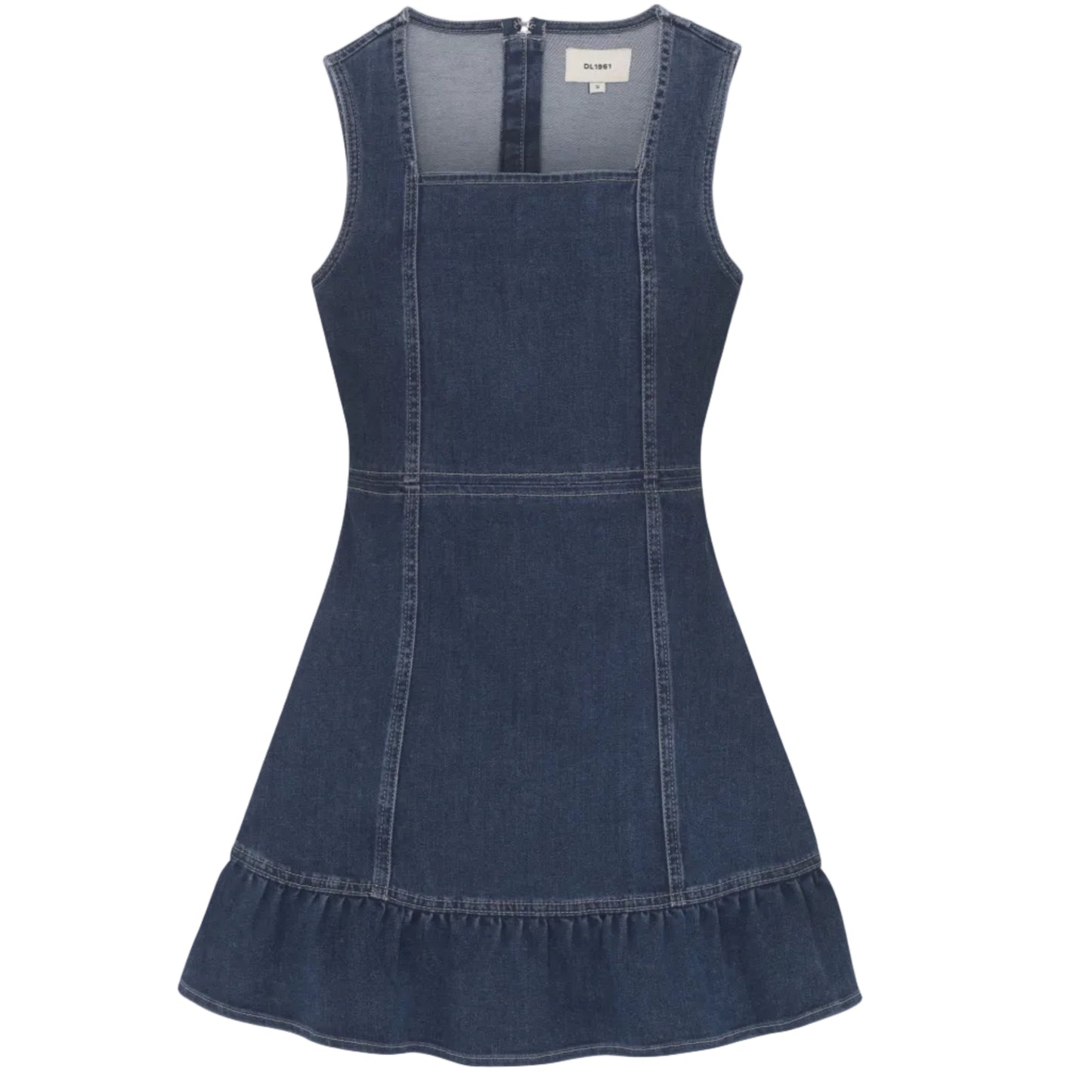 Blue denim dress on a white background