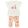 White top with bicycle floral motif and coordinating floral leggings 
