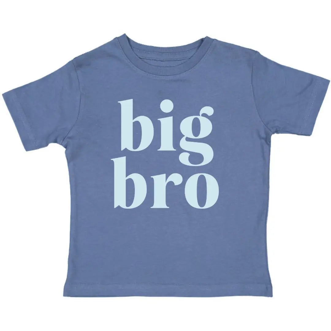 Blue tee with text Big Bro in lighter blue ink