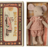 Stuffed mouse toy in a matchbox with vintage-style packaging