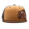 Kids brown flat bill hat with bold bison design