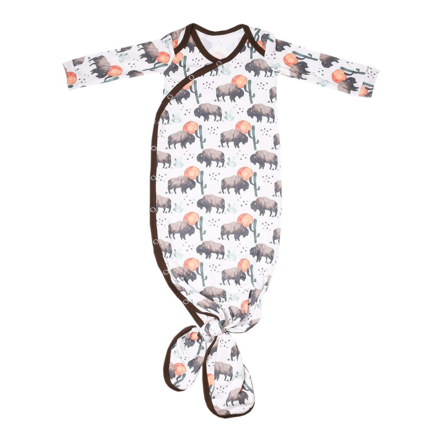 Bison print baby gown with knotted bottom